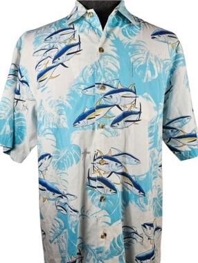 Guy Harvey Men's Hawaiian Fishing Short Sleeve Button Down Size M